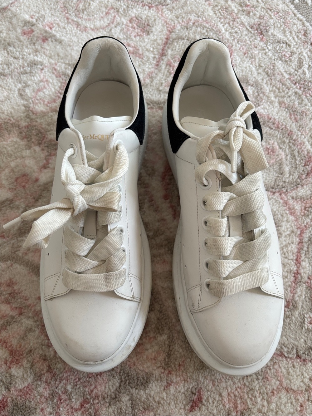 Alexander McQueen White Leather Sneakers with Black Heel Accent